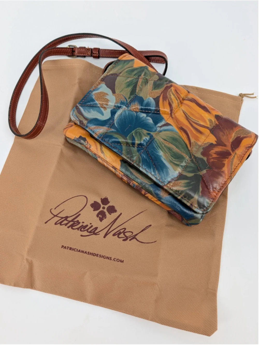 Patricia Nash Penley Marigold Harvest Quilted Leather Crossbody Clutch Dust Bag